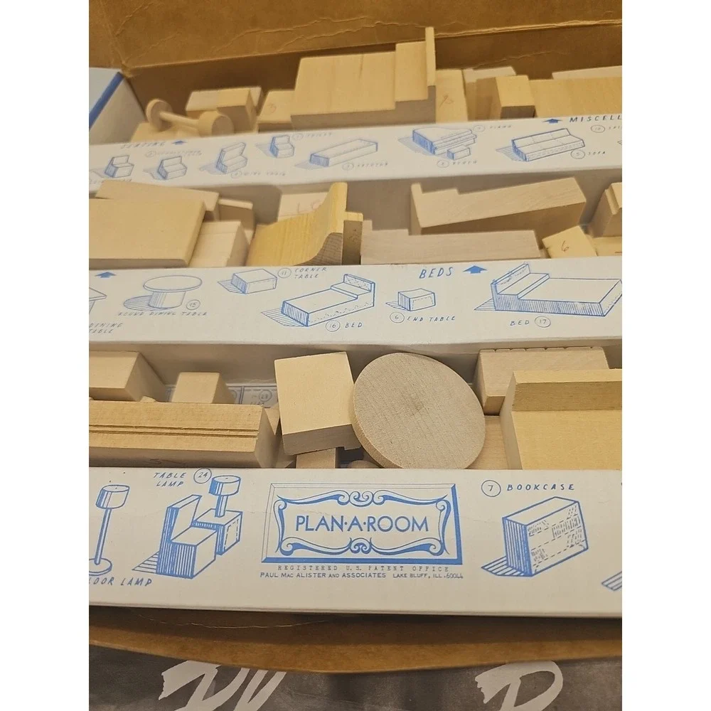 Paul MacAlister‎ Original Plan-A-Room 1950s Wooden Pieces Box Manual Vintage